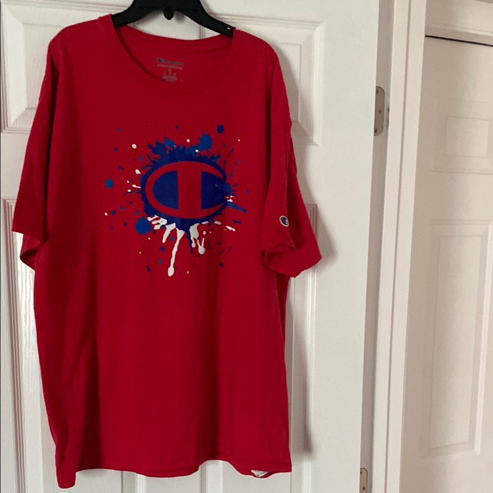 Champion Red Tee with Blue Splash Graphic - Picture 3 of 4